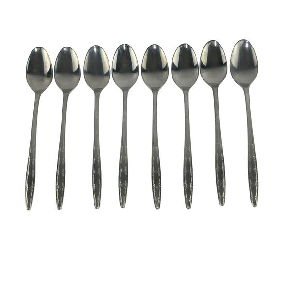 8 Vintage Superior Stainless Teaspoons, Gardenia Pattern, Floral MCM Flatware - Picture 10 of 13